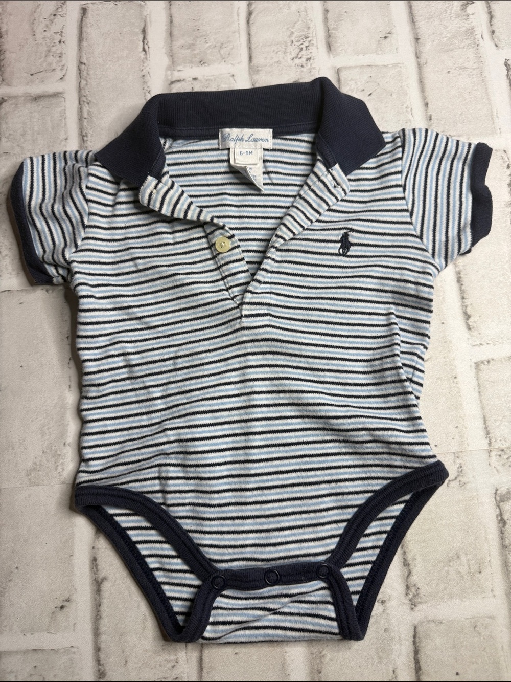 Ralph Lauren Striped Polo Baby Bodysuit in Navy and Light Blue